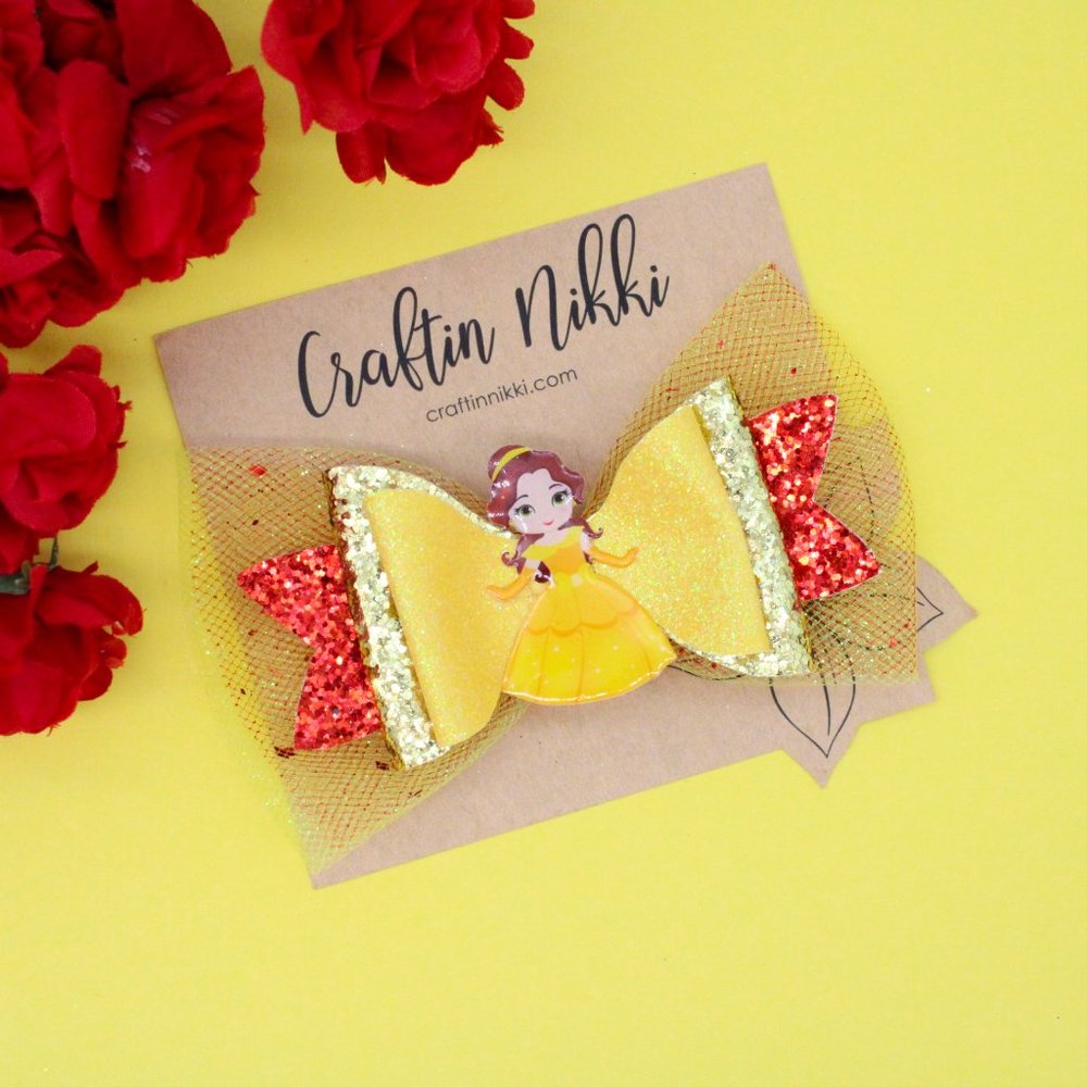 Handmade Belle Yellow Princess Glitter Hair Bow